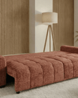 Canapé convertible avec coffre 3 places en velours chiné terracotta RALYA