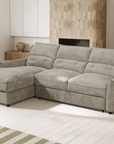 Canapé d'angle convertible avec coffre de rangement en velours chiné taupe SAMINA - Angle gauche