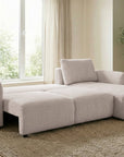 Canapé d'angle convertible avec coffre en tissu bouclette beige MARLA - Angle droit