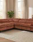 Canapé d'angle convertible avec coffre en velours chiné terracotta LUFY - Angle gauche