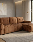 Canapé d'angle convertible avec coffre en velours chiné terracotta MAHLONE - Angle droit