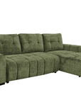 Canapé d'angle convertible avec coffre en velours chiné vert olive MAHLONE - Angle droit