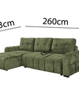 Canapé d'angle convertible avec coffre en velours chiné vert olive MAHLONE - Angle gauche