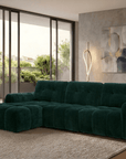 Canapé d'angle en velours tissé vert sapin avec dossier réglable ADONIS - Angle gauche