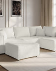 Canapé d'angle fixe modulable avec 1 pouf en tissu effet peau de mouton blanc écru HARLEM XL