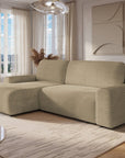 Canapé d'angle gauche convertible avec coffre en velours côtelé épais taupe BALI - Angle gauche