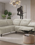 Canapé d'angle relax électrique en velours chiné beige SOLINA - Angle gauche