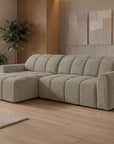 Canapé d'angle relax électrique en velours chiné taupe DANIA -Angle gauche