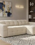 Canapé d'angle relax en velours texturé beige FEDORA - Angle droit