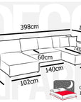 Canapé panoramique convertible avec coffre en velours cotelé bleu foncé - JADE