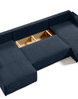 Canapé panoramique convertible avec coffre en velours cotelé bleu foncé - JADE