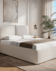Lit coffre en tissu bouclette beige 140x190 cm MELY