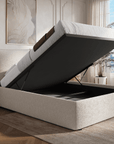 Lit coffre en tissu bouclette beige 140x190 cm MELY
