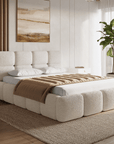 Lit coffre en tissu bouclette beige 160x200 cm BUBBLE