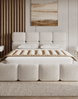 Lit coffre en tissu bouclette beige 160x200 cm BUBBLE