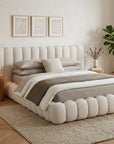 Lit coffre en tissu bouclette beige 160x200 cm GRETA