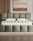 Lit coffre en velours chiné vert olive 180x200 cm BUBBLE