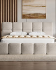 Lit coffre tissu bouclette taupe 180x200 cm BUBBLE