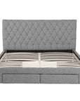 Lit double avec 4 tiroirs en lin gris 140x190 cm LEANDRE