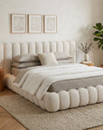 Lit double en tissu bouclette beige 160x200 cm GRETA