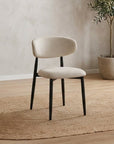 Lot de 2 chaises en tweed écru pieds en métal noir FLAVIA