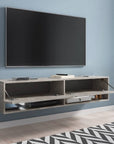 Meuble TV suspendu 2 portes 2 niches gris béton ROMANE XL - 140 cm