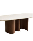Table à manger en céramique beige pieds effet bois 10 personnes 220cm NAYA