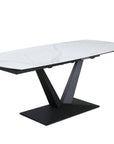 Table à manger extensible en céramique blanche 8 personnes 120-180 cm ELIAD