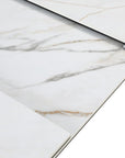 Table à manger extensible en métal beige plateau céramique blanc 180-240 cm DUBAI