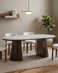 Table à manger ronde extensible en bois foncé avec plateau en céramique blanc 120-200cm HEKA