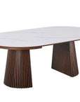 Table à manger ronde extensible en bois foncé avec plateau en céramique blanc 120-200cm HEKA