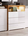 Buffet commodes 2 portes 3 tiroirs chêne et blanc avec LED - MARCEL