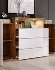 Buffet commodes 2 portes 3 tiroirs chêne et blanc avec LED - MARCEL