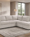 Canapé convertible avec coffre en velours chiné beige BARNEY - Angle droit