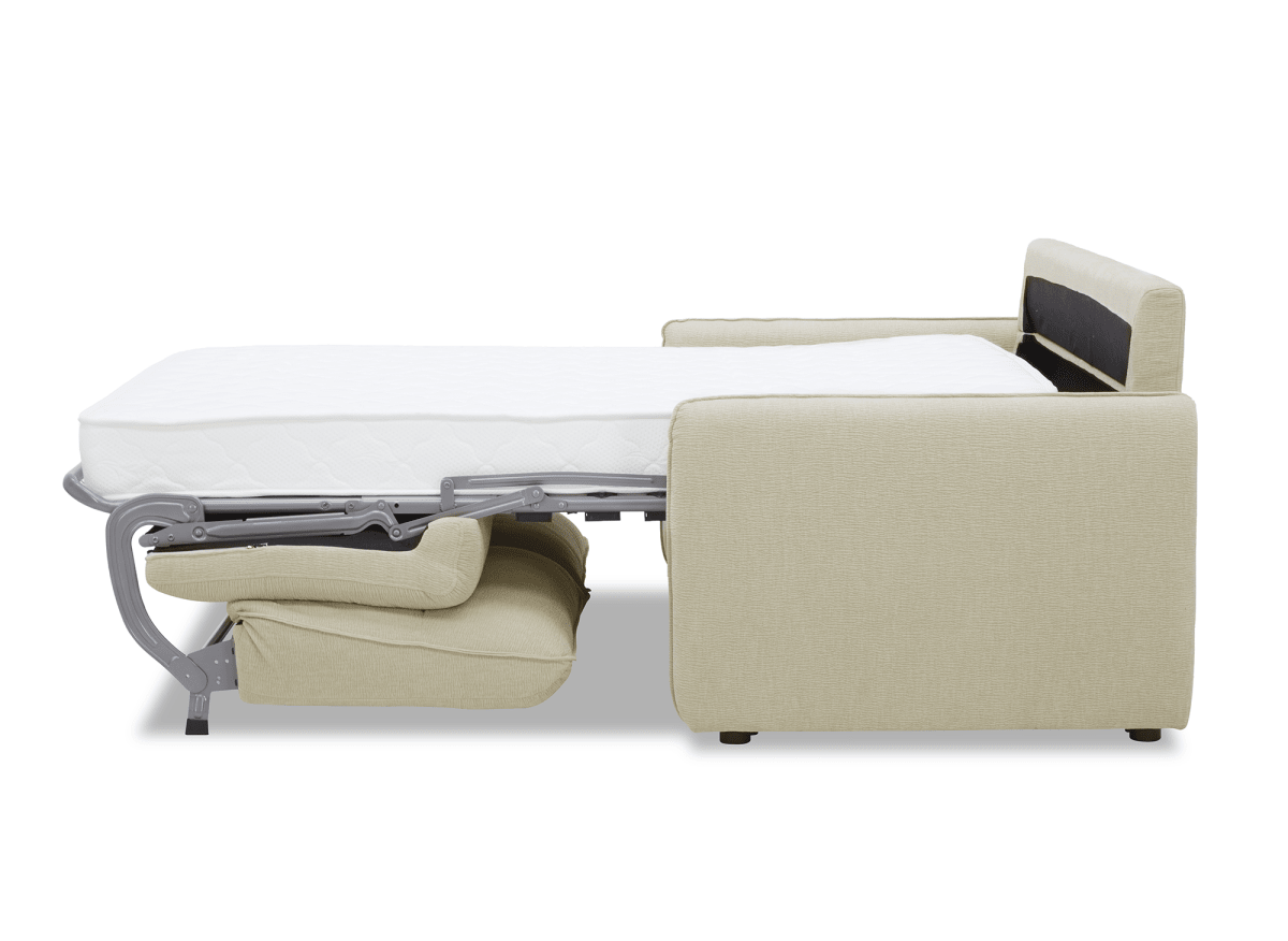 Canapé convertible express 3 places matelas 15 cm en tissu texturé beige ADILIO