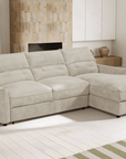 Canapé d'angle convertible avec coffre de rangement en velours chiné beige SAMINA - Angle droit