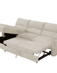 Canapé d'angle convertible avec coffre de rangement en velours chiné beige SAMINA - Angle gauche
