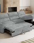 Canapé d'angle convertible avec coffre de rangement en velours chiné gris SAMINA - Angle droit