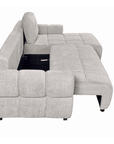 Canapé d'angle convertible avec coffre en velours chiné beige MAHLONE - Angle droit