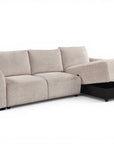 Canapé d'angle convertible avec coffre en velours chiné beige MARLA - Angle droit