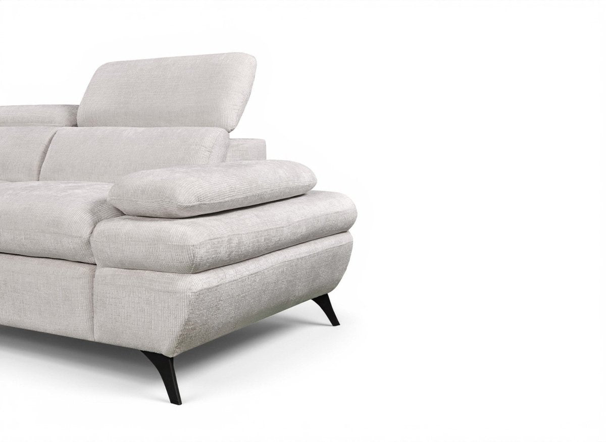 Canapé d'angle convertible avec coffre en velours chiné blanc écru LUFY - Angle gauche