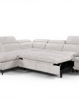 Canapé d'angle convertible avec coffre en velours chiné blanc écru LUFY - Angle gauche