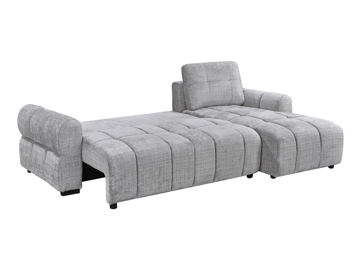 Canapé d'angle convertible avec coffre en velours chiné gris MAHLONE - Angle droit