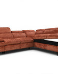 Canapé d'angle convertible avec coffre en velours chiné terracotta LUFY - Angle droit