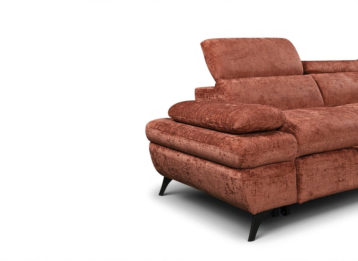 Canapé d'angle convertible avec coffre en velours chiné terracotta LUFY - Angle droit