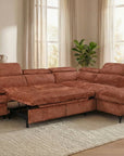 Canapé d'angle convertible avec coffre en velours chiné terracotta LUFY - Angle droit
