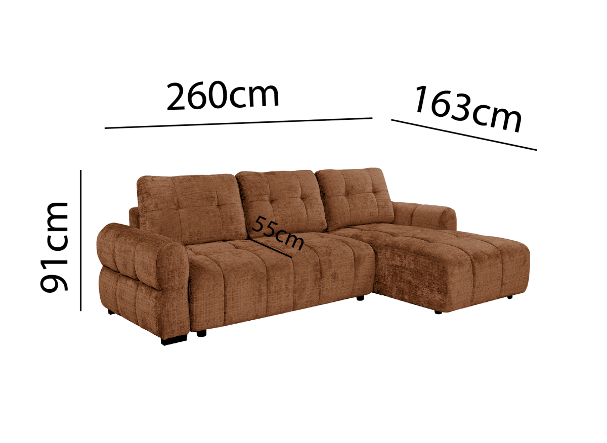 Canapé d'angle convertible avec coffre en velours chiné terracotta MAHLONE - Angle droit