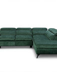 Canapé d'angle convertible avec coffre en velours chiné vert LUFY - Angle droit