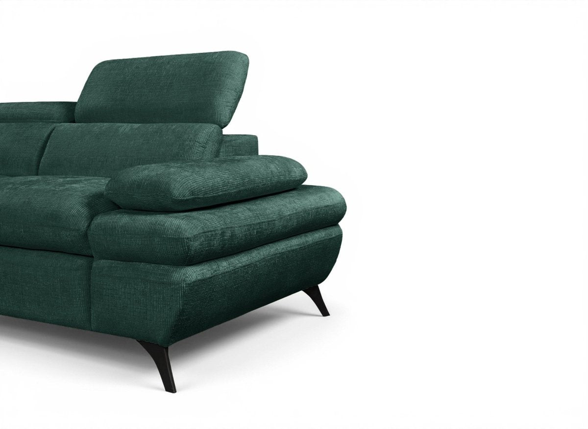 Canapé d'angle convertible avec coffre en velours chiné vert LUFY - Angle gauche
