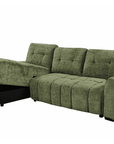 Canapé d'angle convertible avec coffre en velours chiné vert olive MAHLONE - Angle gauche
